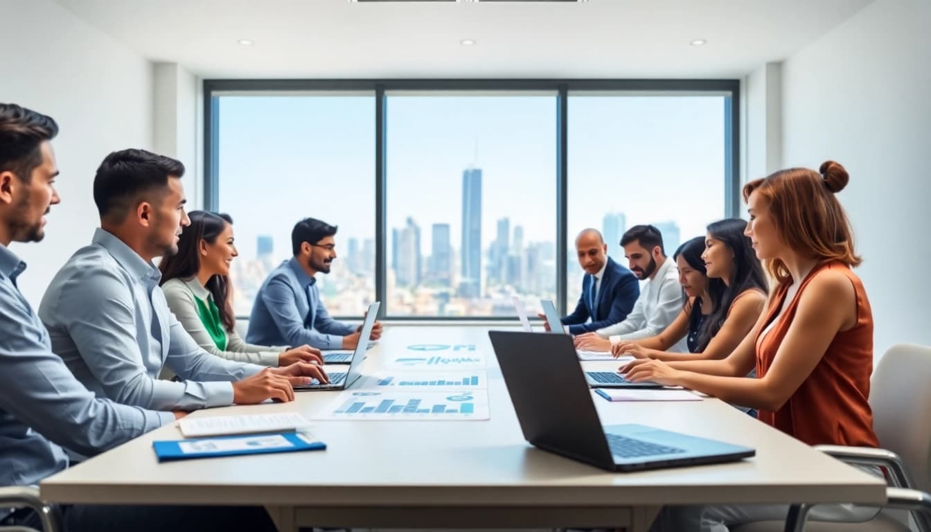 Teams conducting a Bid-No-Bid Analysis during a collaborative business meeting.