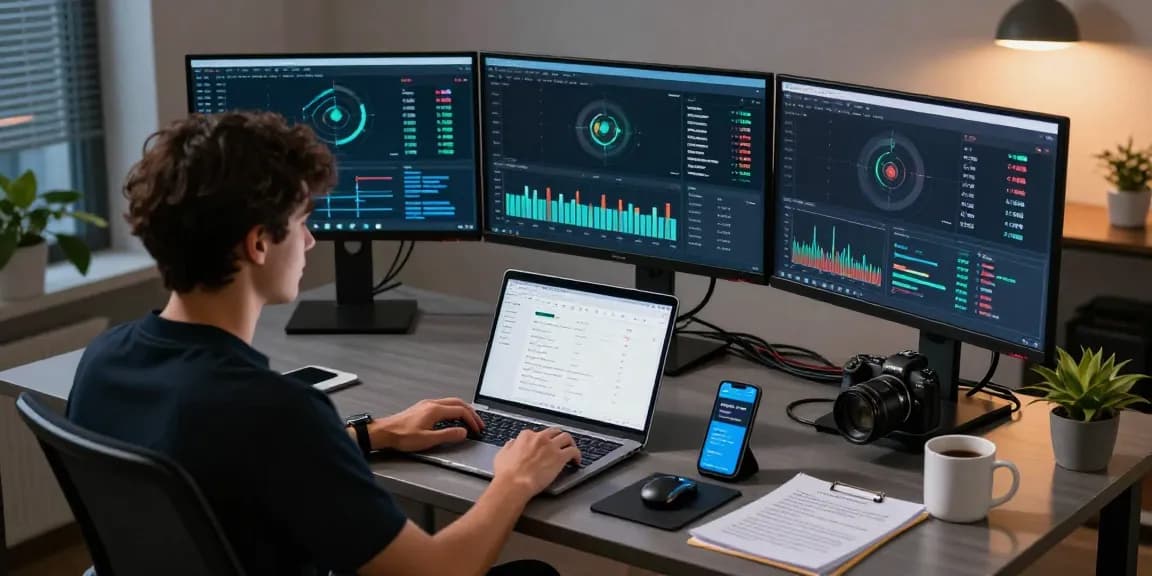 Regulated crypto mining platform dashboard in a modern office, showcasing cryptocurrency metrics, mining performance, and digital wallet security.