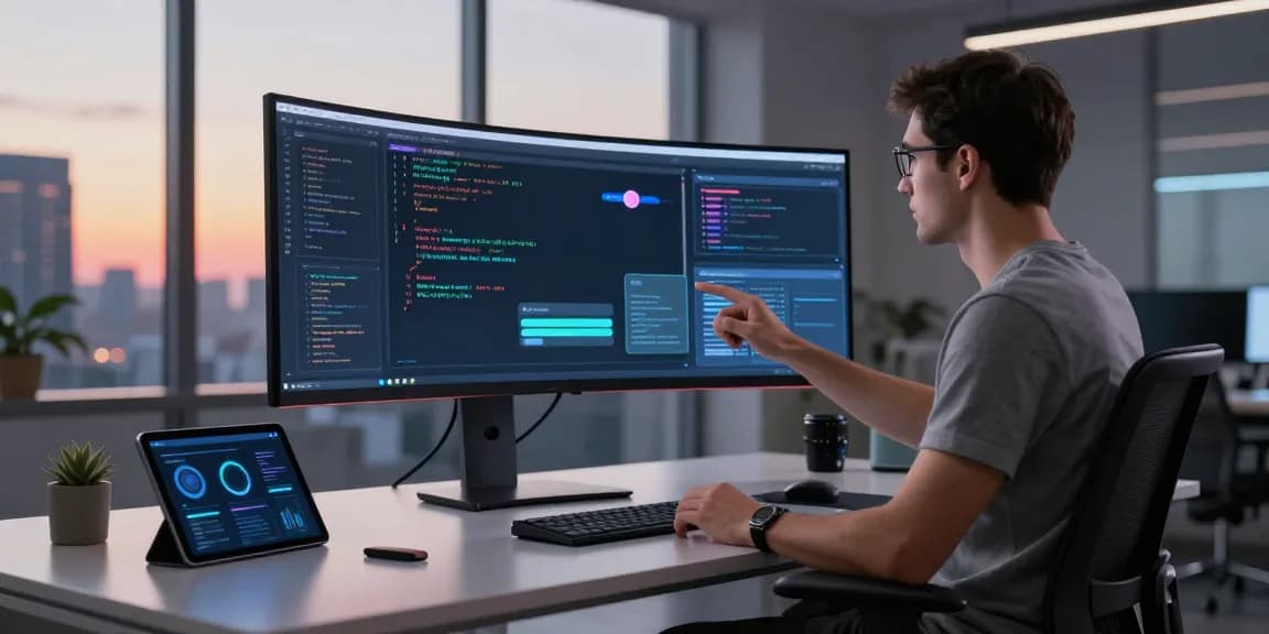Engaging with Crush AI in a modern workspace showcasing virtual interactions and innovative technology.