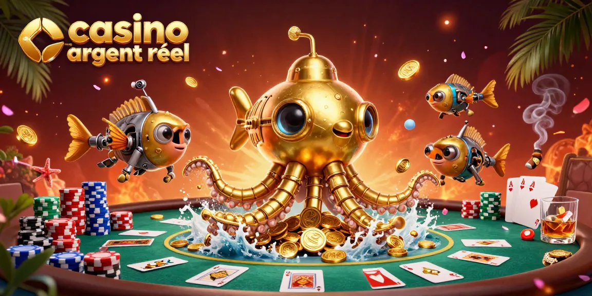 Jouer au casino en ligne argent réel avec une scène immersive de kraken doré et une table de poker richement détaillée.