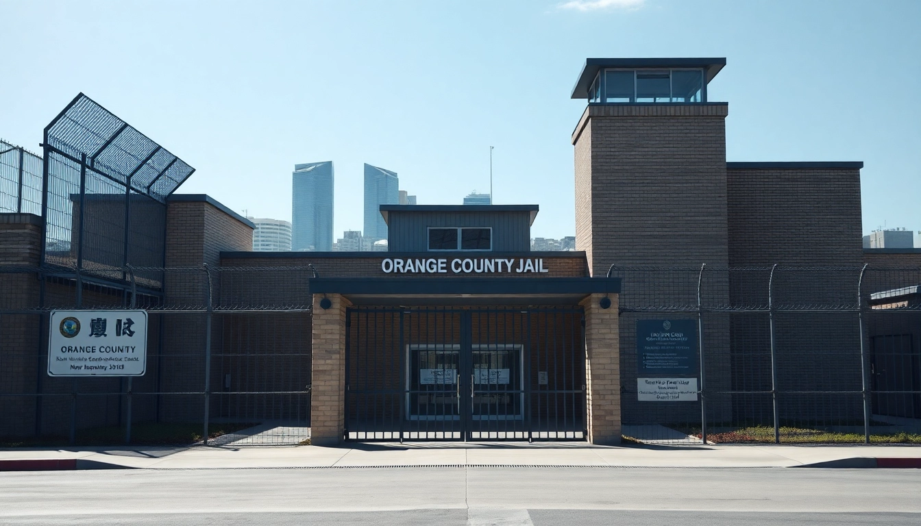 OC Jail facility entrance showcasing modern architecture and security elements.