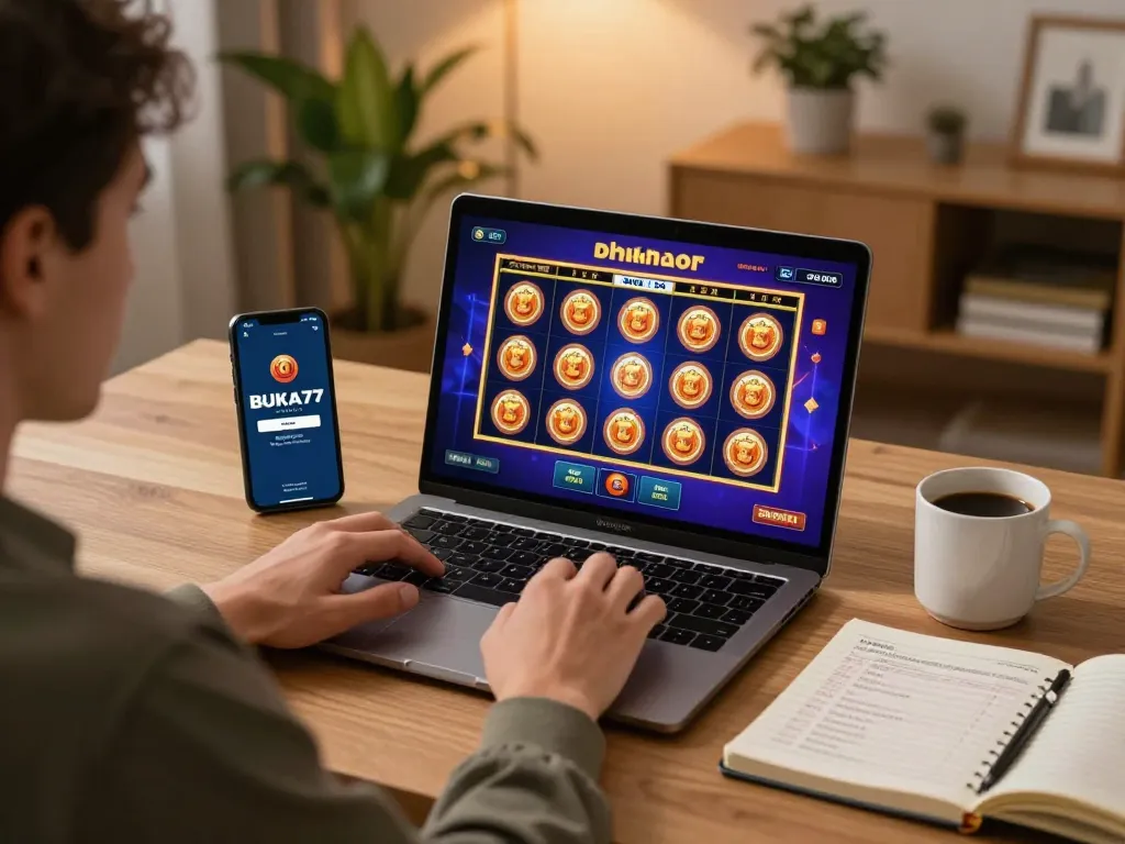 Engage with the BUKA77 LOGIN while enjoying online slots in a cozy home setting.