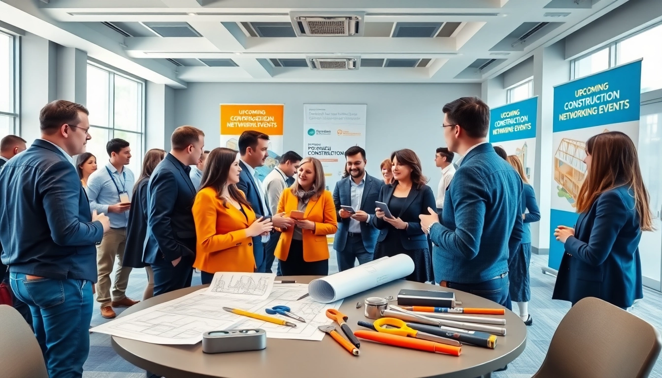 Attendees actively engaging at construction networking events, exchanging ideas and contacts.