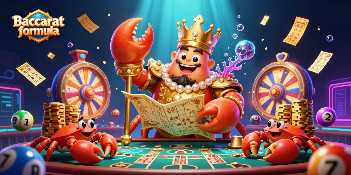 Experience the thrilling Baccarat formula strategy in a vibrant 3D casino scene with animated elements.