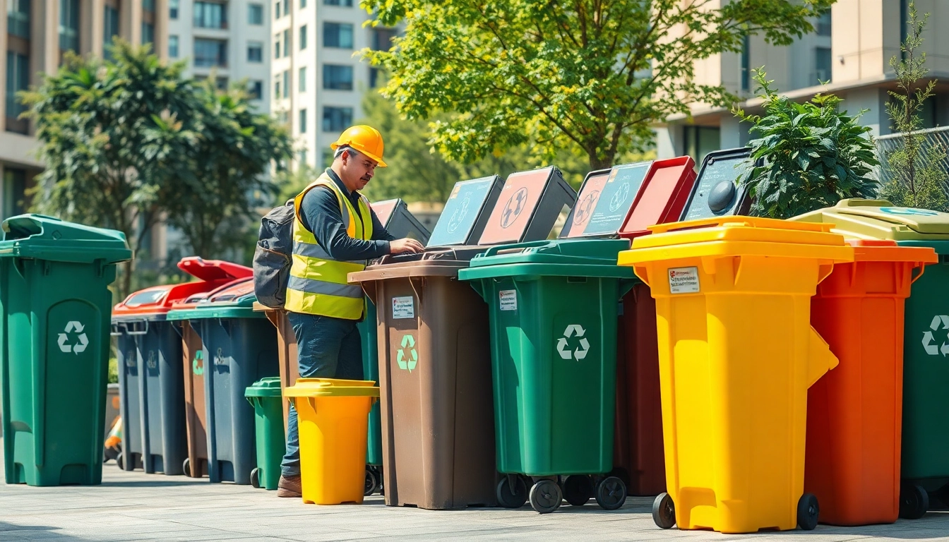 Efficient garbage removal bins organized in a clean urban setting for waste management.