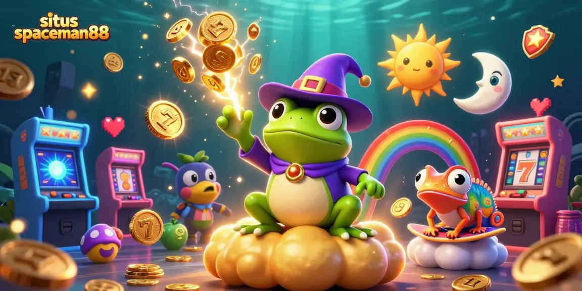 Experience slots excitement on situs spaceman88 with a wizard frog and vibrant casino elements.