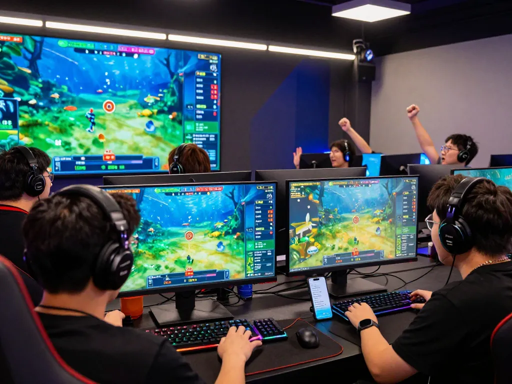 Players immersed in Bắn cá hubet88 online shooting game, showcasing vibrant graphics and competitive atmosphere.