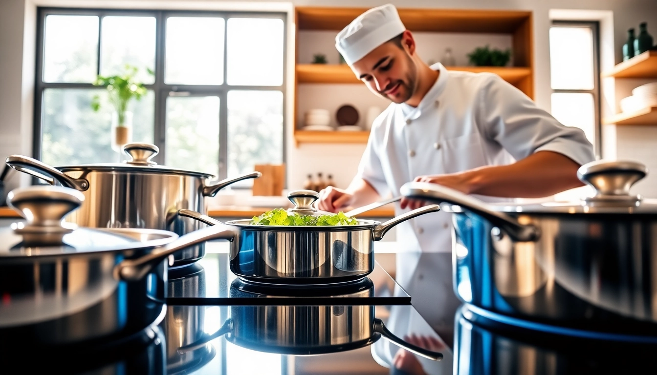 Showcase of the best cookware for induction NZ, featuring sleek stainless steel pots on an induction cooktop.