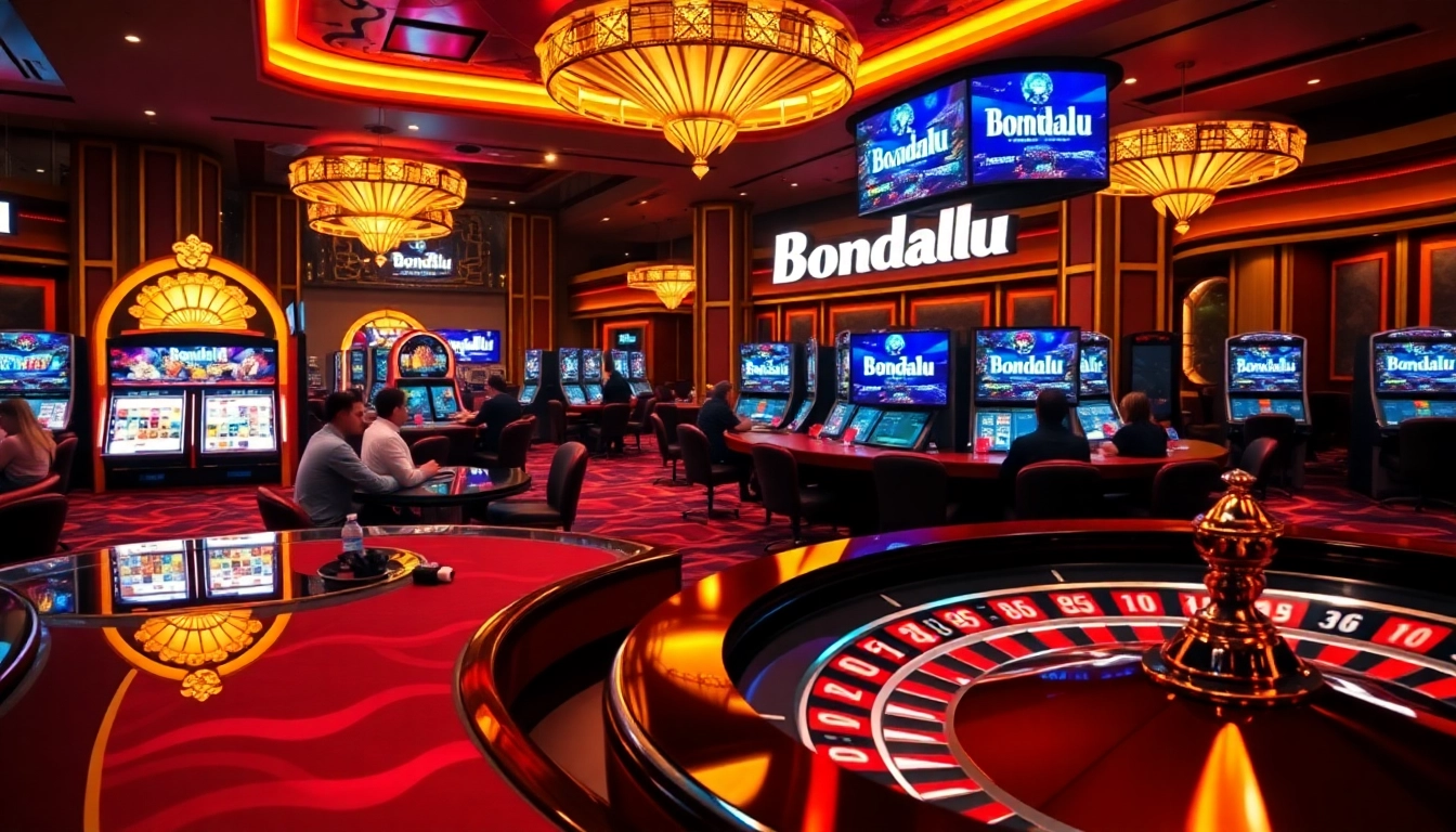 Bongdalu digital gaming scene showcasing exciting casino action with poker tables and roulette.