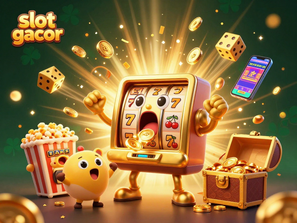 Experience the excitement of slot gacor with a joyful slot machine hitting a jackpot.