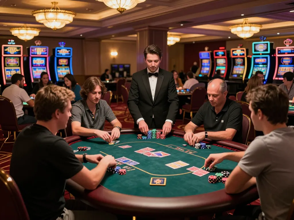 Engaging poker game scene at AE888 casino showcasing players and professional dealer in action