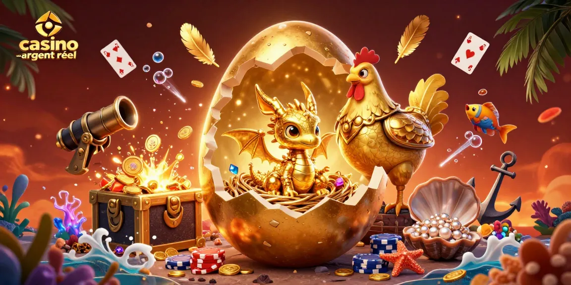Découvrez l'univers du casino en ligne argent réel avec un dragon doré et des jetons de poker dans une scène animée