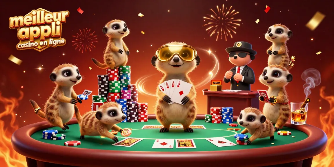 Profitez de la meilleure appli casino en ligne avec une animation de suricates animant un casino extravagant.