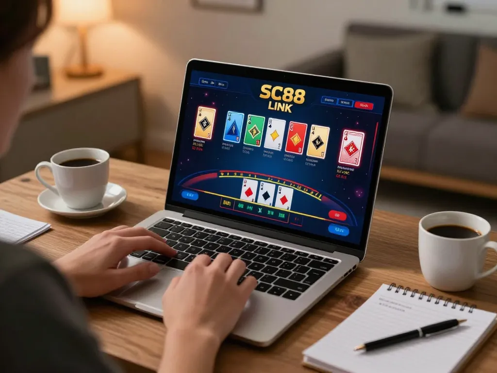 Engaging in blackjack on SC88 LINK with live dealer in a cozy home setting.