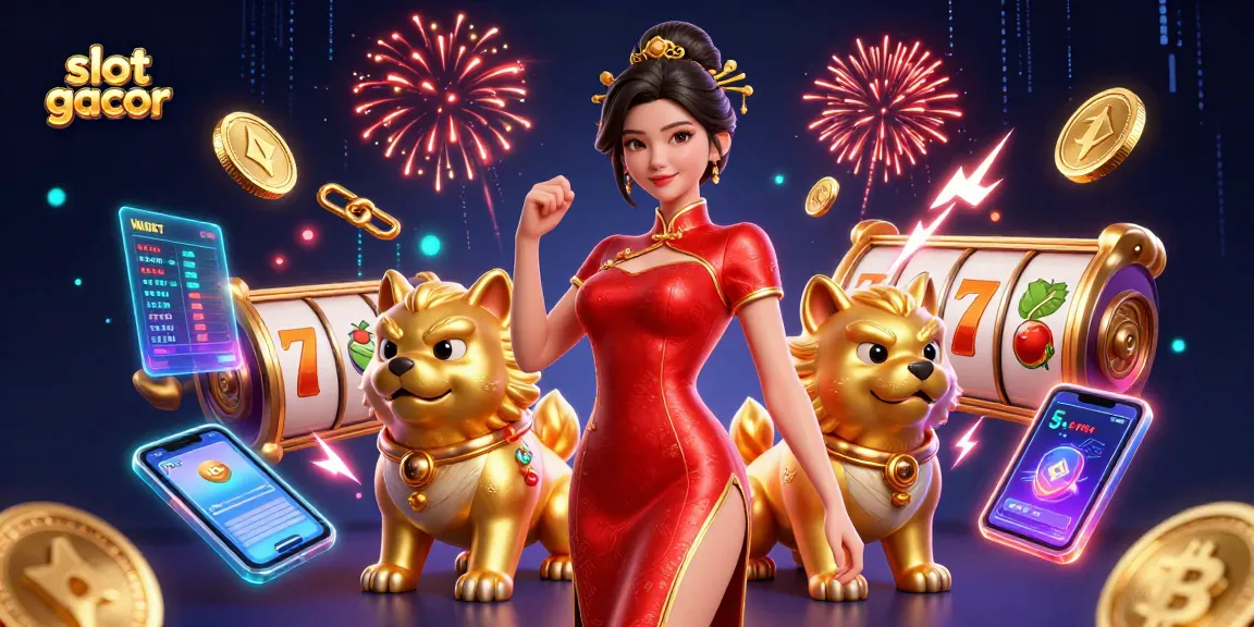 Engage with slot gacor visuals in an exhilarating online casino atmosphere, showcasing vibrant characters and themes.