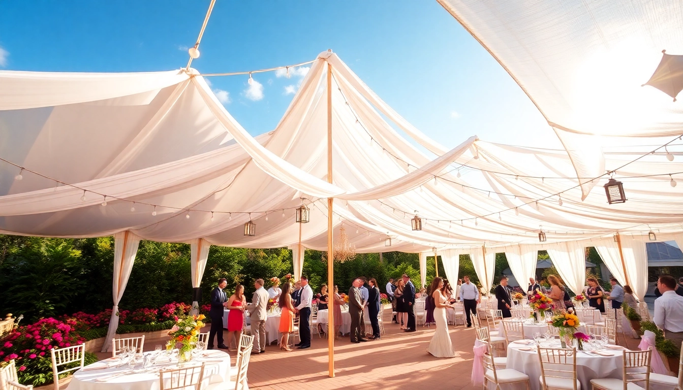 Celebrate with beautiful Party Tent Rentals set up outdoors with festive decorations and cheerful ambiance.