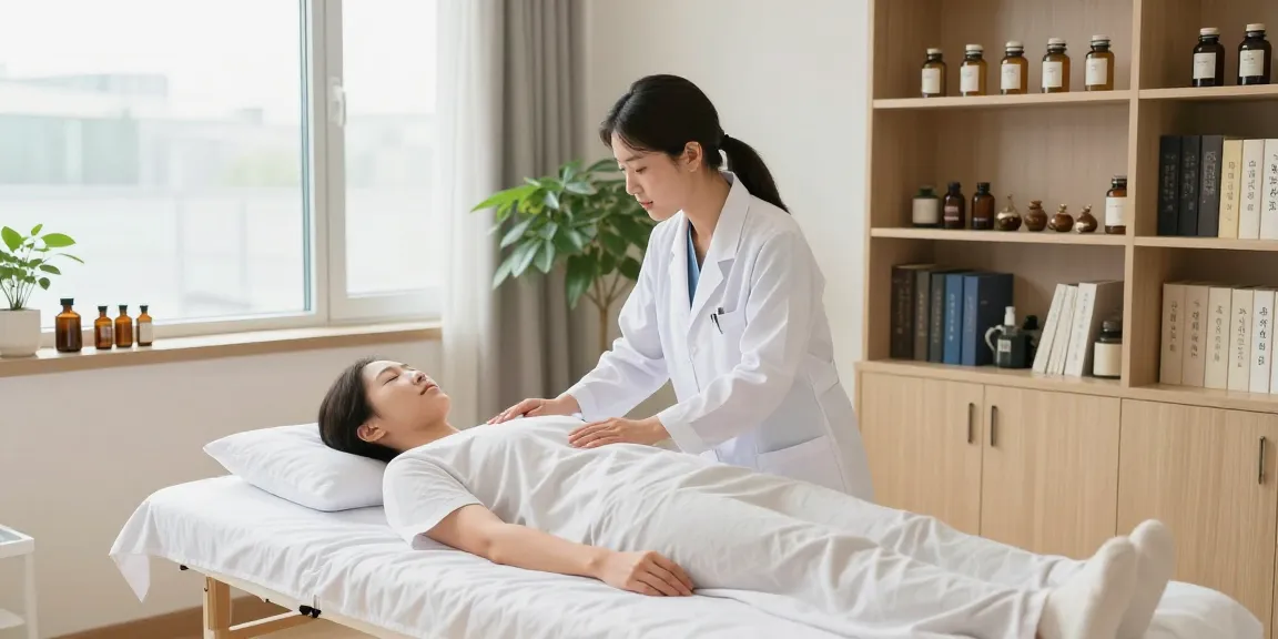 Patient consultation at 수원한의원 with a caring practitioner in a soothing wellness environment.