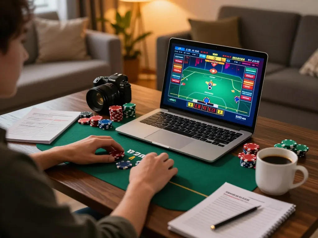 Engaging online poker gameplay on 388bet laptop setup with strategy notes visible.