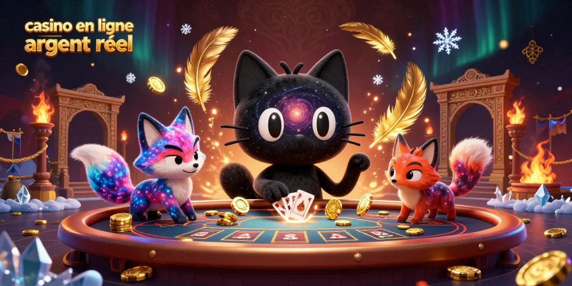 Casino en ligne argent réel avec un chat noir gravitationnel attirant des jetons et des cartes
