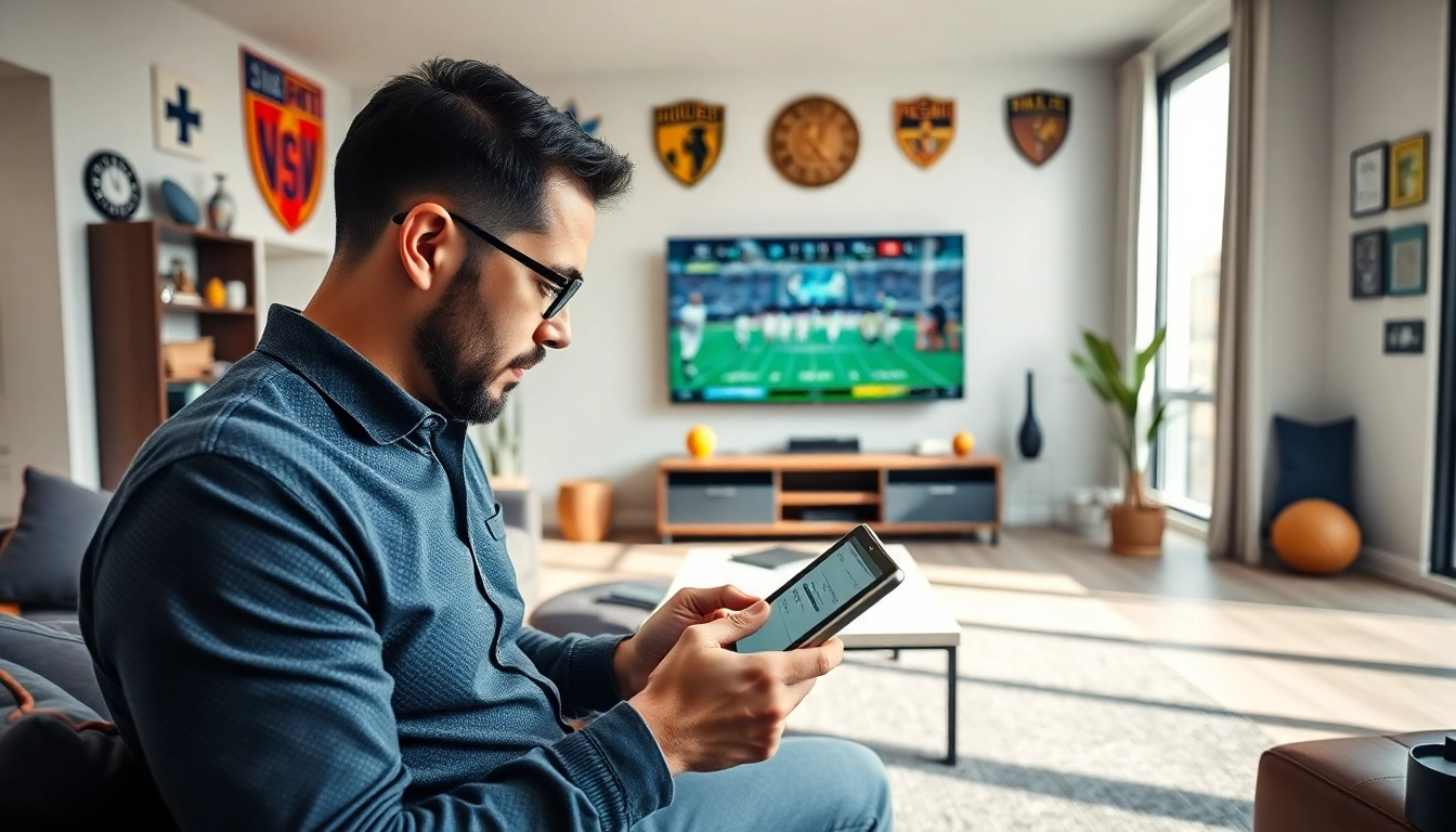 Engaged bettor exploring online sports betting California opportunities in a stylish setting.