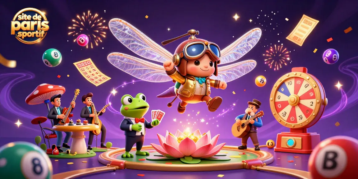 Jouez sur un site de paris sportif avec des illustrations colorées de personnages animés dans un casino vibrant.