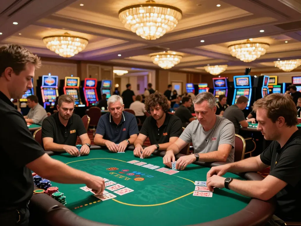 Players engaged in intense poker action at SC88, showcasing strategic gameplay in a luxurious casino.
