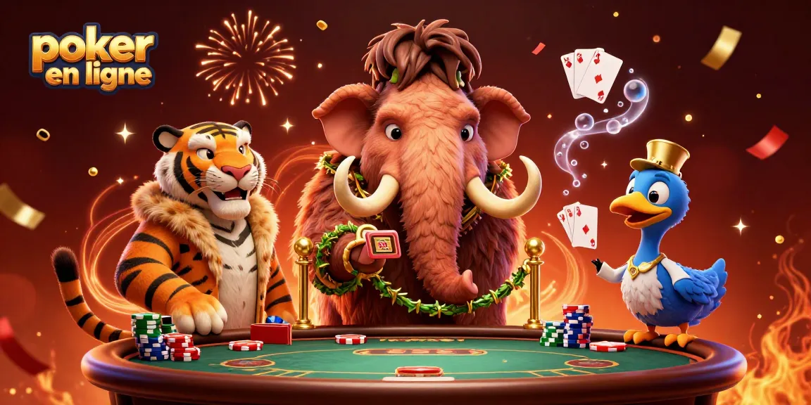 Jouez au poker en ligne avec des personnages colorés dans un cadre dynamique.