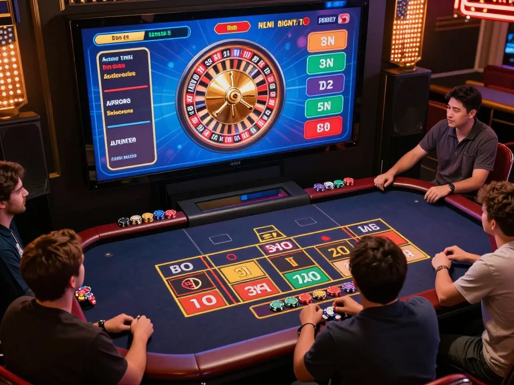 Engaged players watching sc88 in an exciting live dealer roulette game with vibrant digital interface.