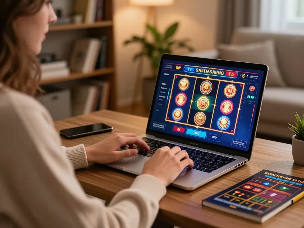 Experience open88 online gaming at home with vibrant slot games on a laptop.