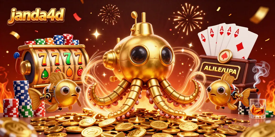 Janda4D menyajikan pengalaman slot online menarik dalam ilustrasi kasino berwarna emas.