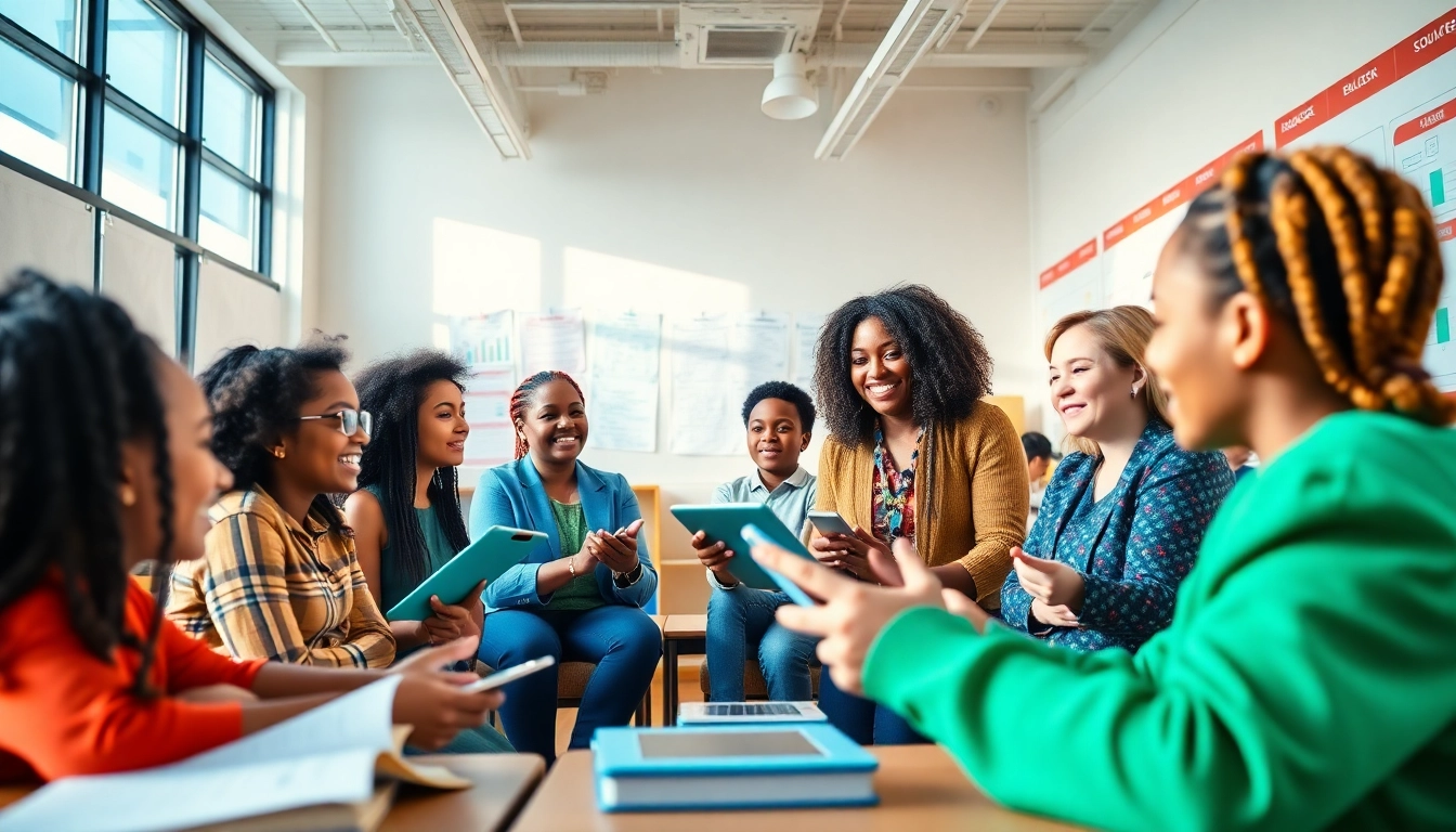 Dynamic classroom scene illustrating the importance of education for equality and innovation.