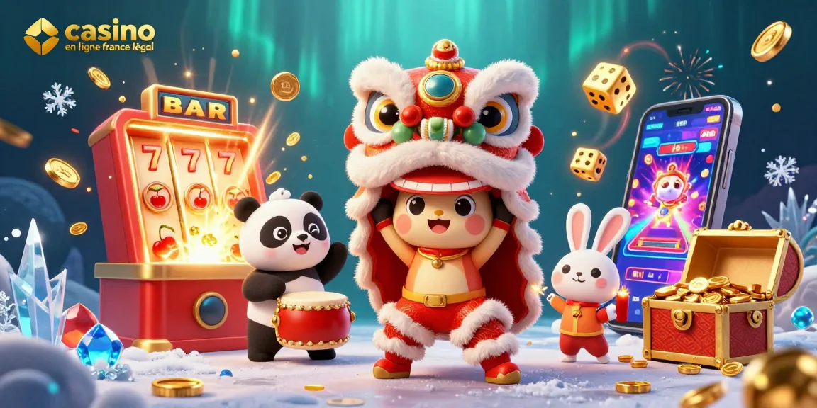 Jouez dans un casino en ligne France légale avec des personnages amusants sous un fond festif.