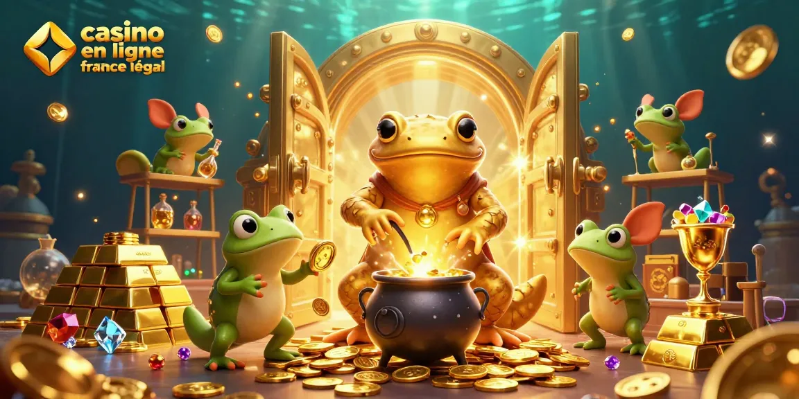 Visuel dynamique de casino en ligne légal en France avec un alchimiste transformant des métaux en pièces d'or.
