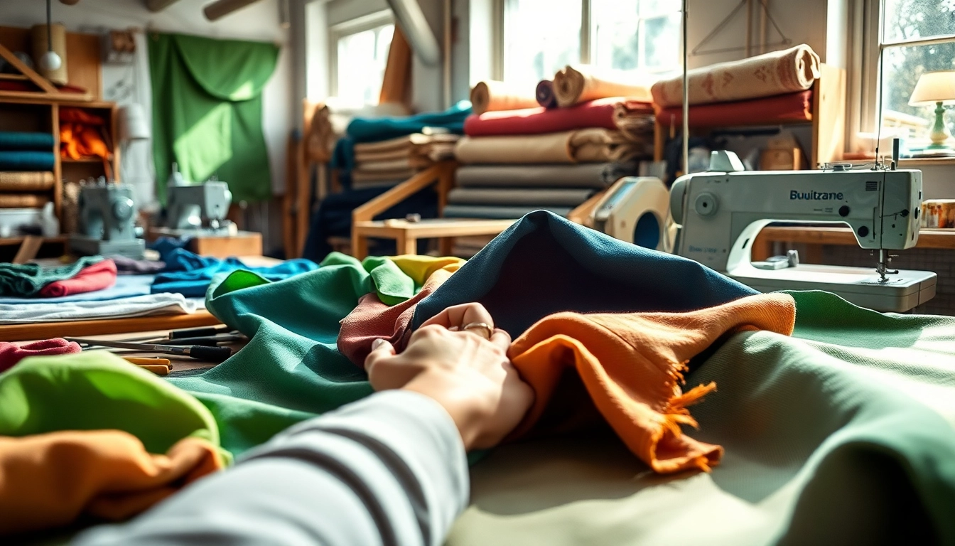 Duurzame stoffen worden prachtig gebruikt in een levendige textielwerkplaats.
