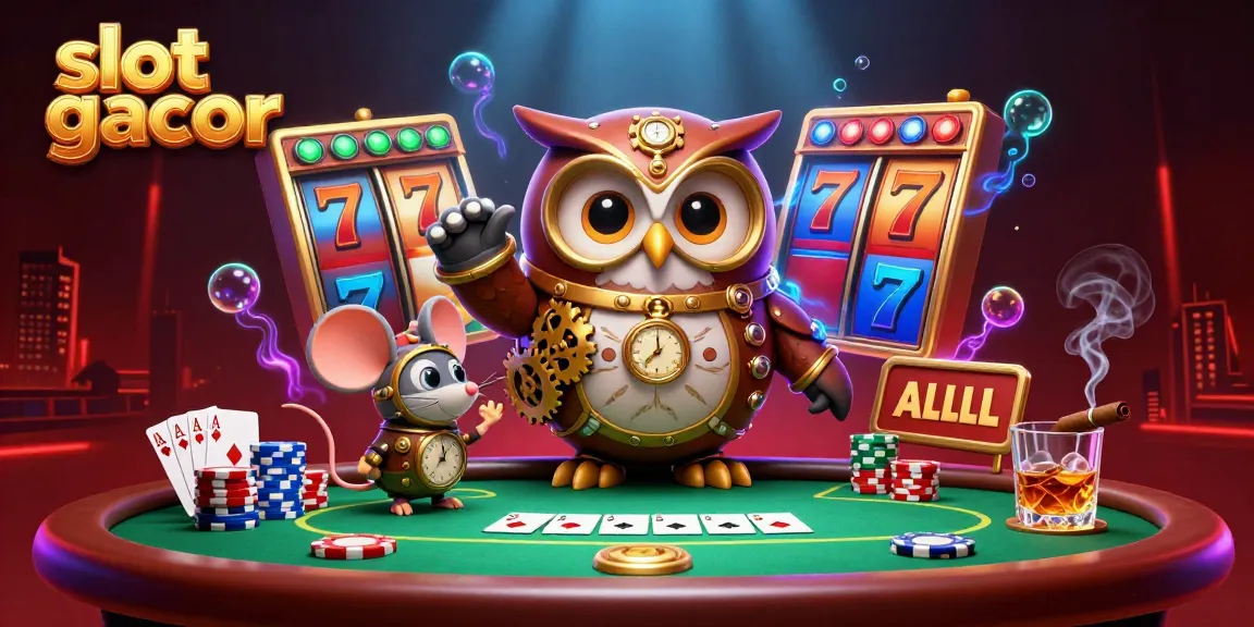 Engage with vibrant slot gacor elements in a dynamic 3D gambling scene featuring characters and casino elements.