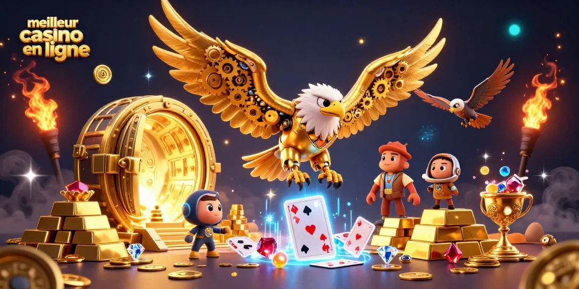 Vivez l'excitation du meilleur casino en ligne avec des cartes holographiques et un aigle doré.