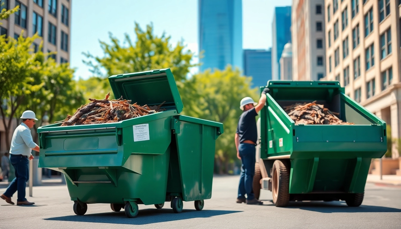 Efficient garbage removal bins ready for use in a bustling city environment.