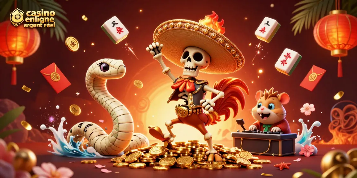 Gagnez avec le casino en ligne argent réel : dansez avec des personnages colorés sur une pile de pièces d'or.