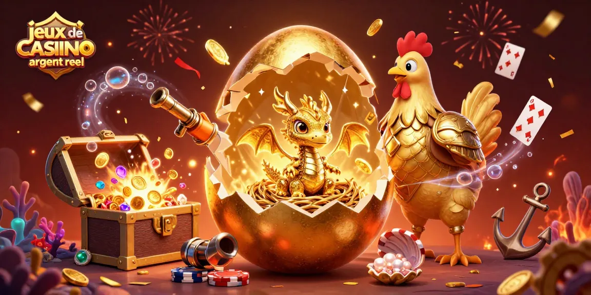Découvrez les jeux de casino en ligne argent réel avec un œuf doré et un dragon en or dans un univers féérique.