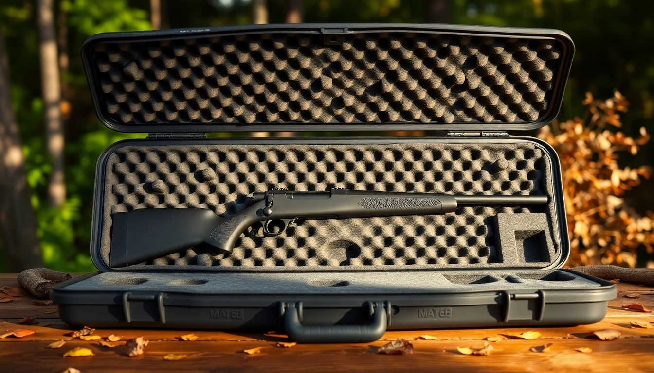 Custom foam for rifle case positioned perfectly inside a protective rifle case, showcasing quality and precision.