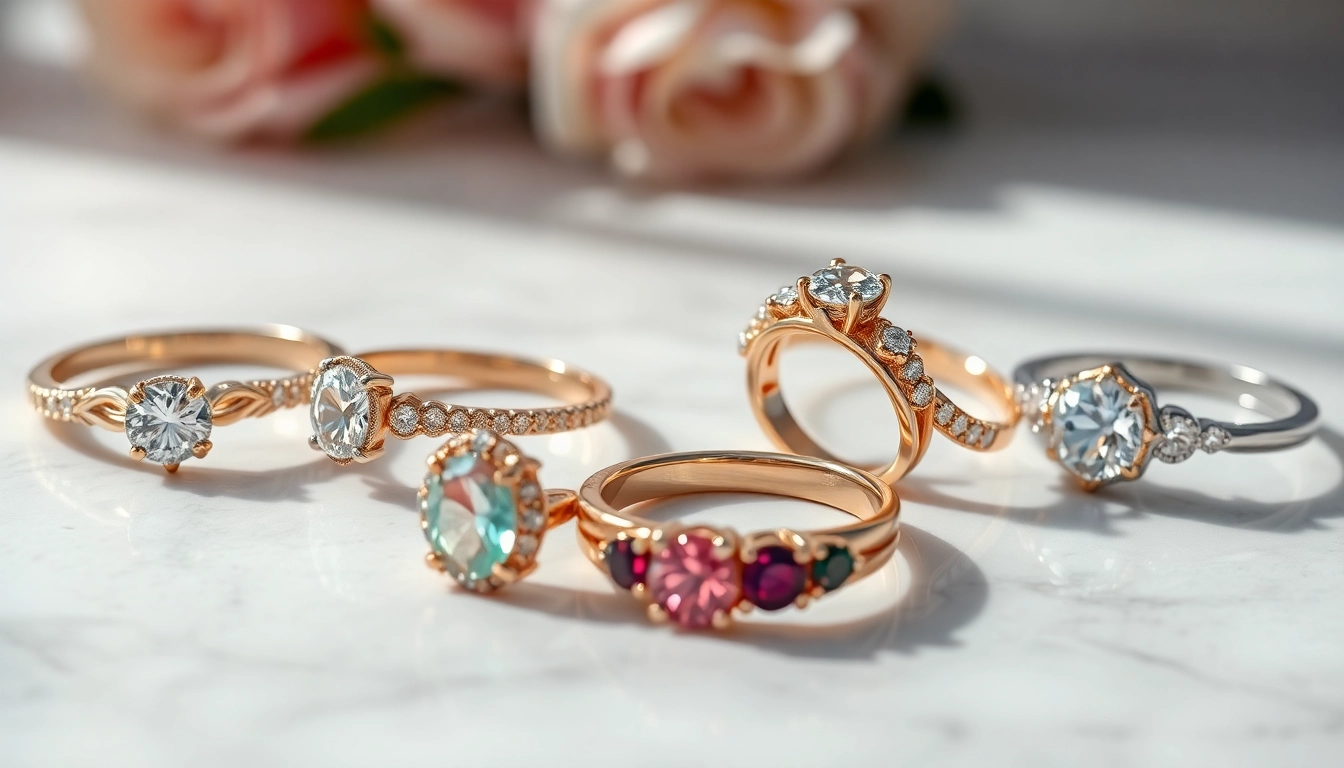 Showcase of exquisite promise rings featuring sparkling gems and intricate designs.