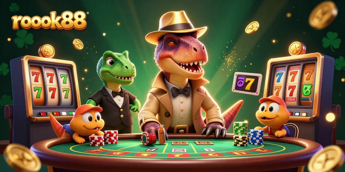 Playfully engaging with rokok88, a velociraptor card counter in disguise amidst dynamic casino adventures.
