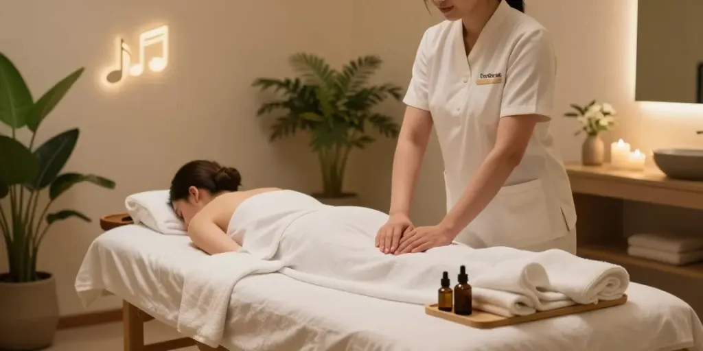 Relaxation scene highlighting 여의도출장마사지 therapy in a serene spa setting.