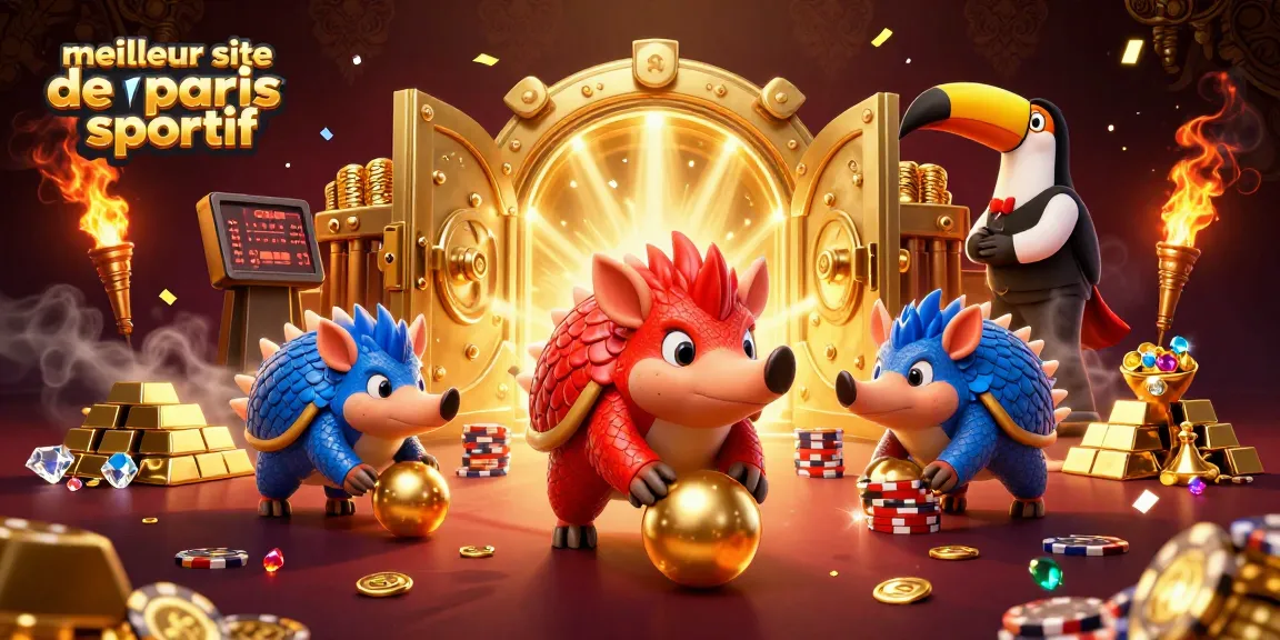 Ce meilleur site de paris sportif met en scène deux pangolins rivaux jouant avec des jetons de poker entourés de trésors.