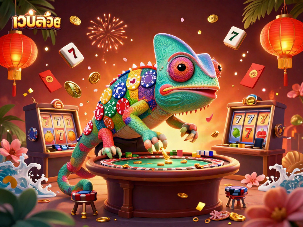 Engage with เว็บสล็อต at a vibrant online casino showcasing 3D gambling illustrations.