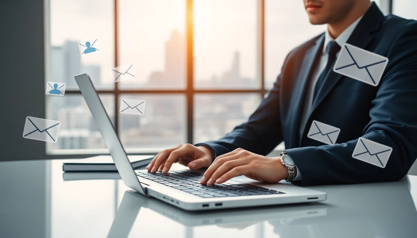 Find verified emails from linkedin using a professional laptop setup in a modern office.