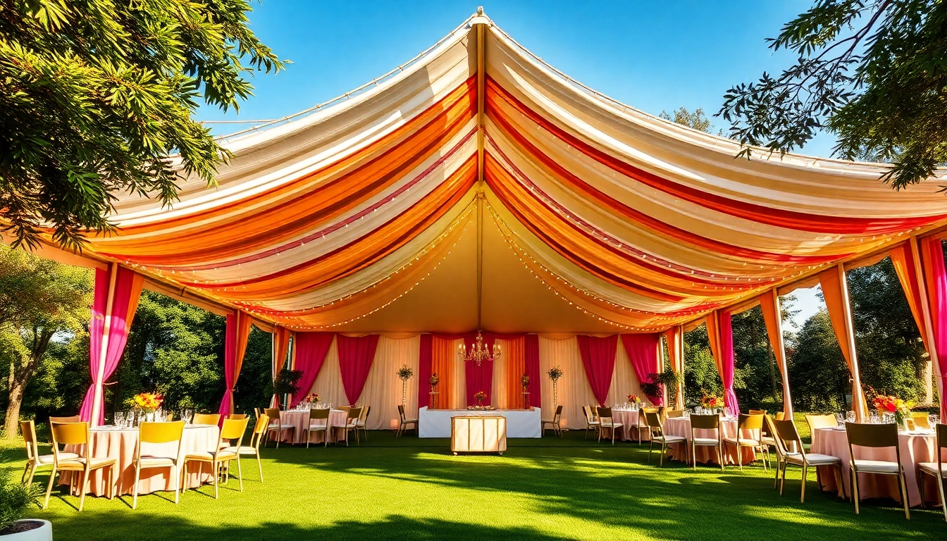 Party Tent Rentals in a vibrant outdoor setting, showcasing an elegant tent setup for a festive event.