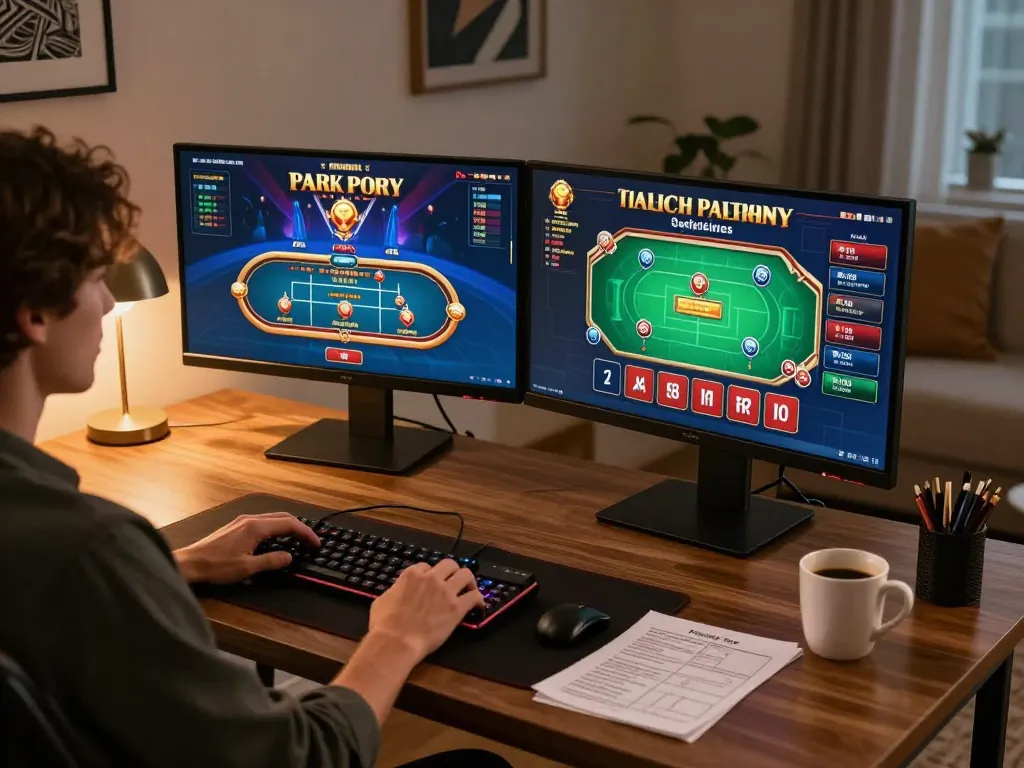 Engaging in casino online stranieri sicuri gameplay on a stylish computer setup with game displays.