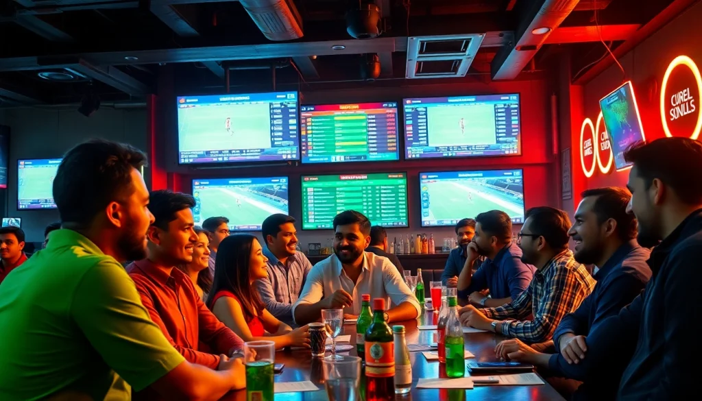 Engaged fans at sports betting sites India discussing odds in a lively atmosphere.