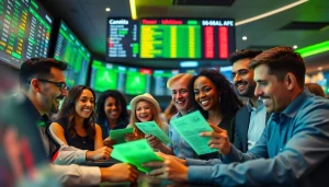 Engage in online sports betting Canada with thrilled bettors at a modern sportsbook showcasing dynamic odds.